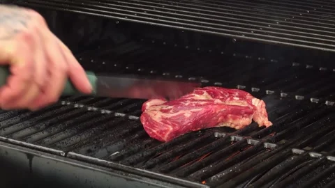 Barbecue steak fried on the grill Stock-Footage 245478382