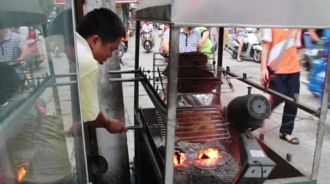 Barbecue in the street Stock Footage 56085051