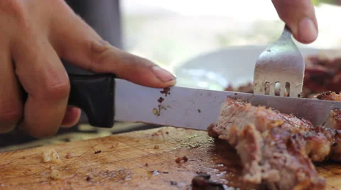 Barbecued Beef Steak On the Chopping Board Stock Footage 42682657