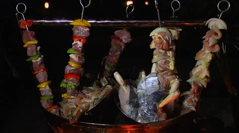 Barbecued Meat, Kebabs Stock Footage 57765468