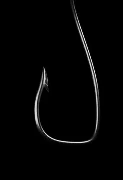 Barbed fish hook 3d illustration on black Illustrazione stock