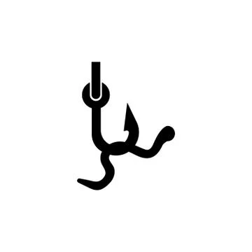 Barbed Fish Hook with Worm Vector Icon Stock Illustration