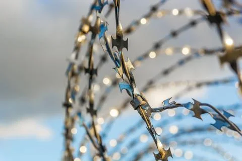 Barbed wire against the sky Stock Photos
