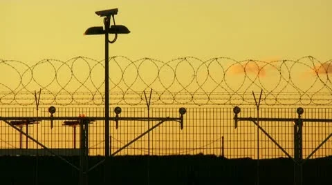 Barbed wire airport security Stock-Footage 10757313