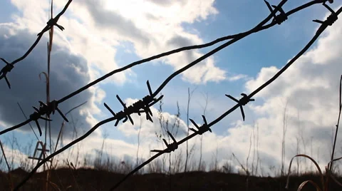 Barbed wire and razor wire fencing Video stock 62794333
