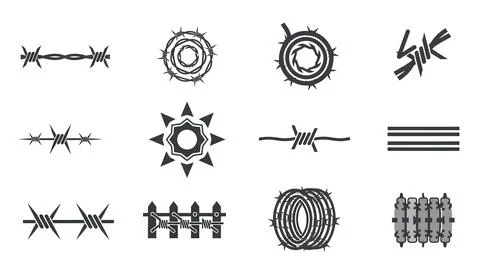 Barbed wire and razor wire icons for security fencing and border protection.. Stock-Illustration