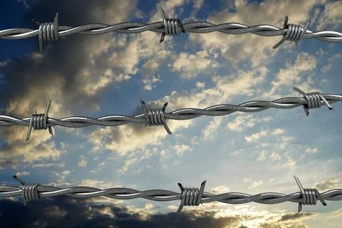 Barbed wire and sky in background - 3D illustration Stock Illustration