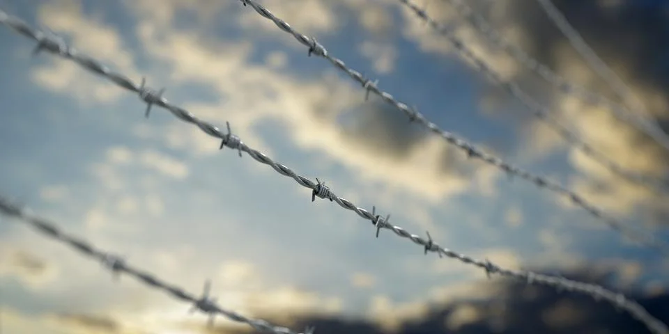 Barbed wire and sky in background - 3D illustration Stock Illustration