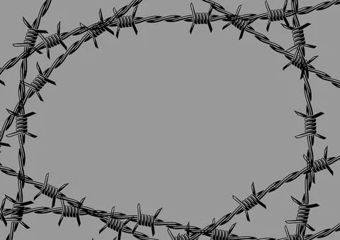 Barbed wire background. Sharp barbwire border chain. 스톡 일러스트