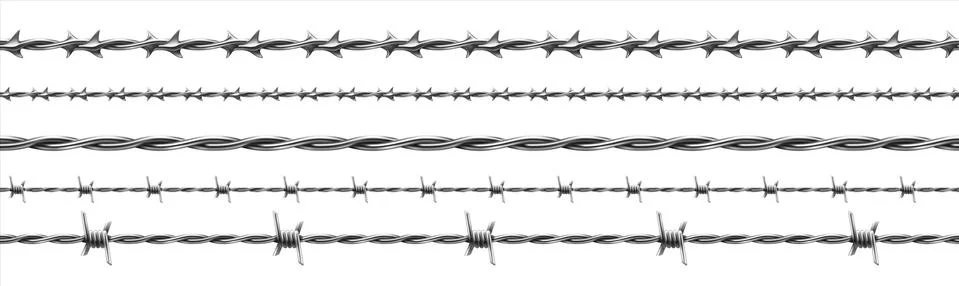 Barbed wire. Barbwire fence elements. Realistic seamless iron prickly enclosure 스톡 일러스트