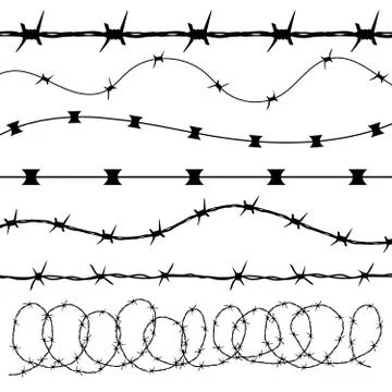 Barbed wire black silhouettes vector frame borders Stock Illustration