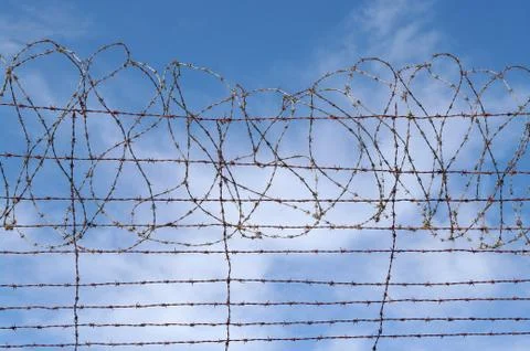 Barbed wire blue sky Stock Photos
