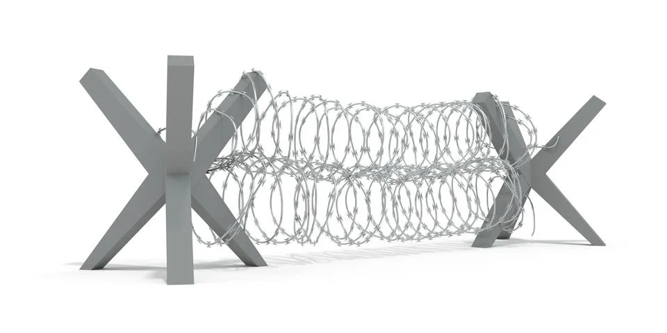 Barbed wire on the border white background Stock Illustration
