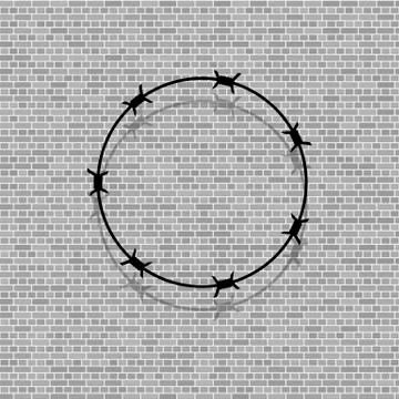 Barbed Wire Circle on Grey Brick Background. Stylized Prison Concept. Symbol of Stock Illustration
