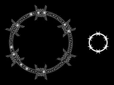 Barbed Wire Circle Icon - Polygonal Mesh with Light Spots Stock Illustration