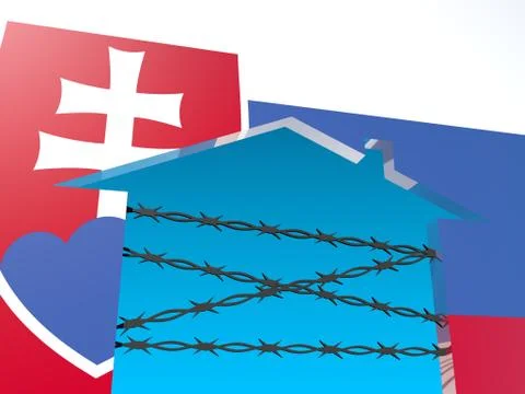 Barbed wire closed home icon textured by slovakia flag Stock Illustration