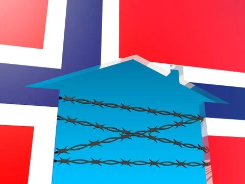 Barbed wire closed home icon textured by norway flag Stock Illustration