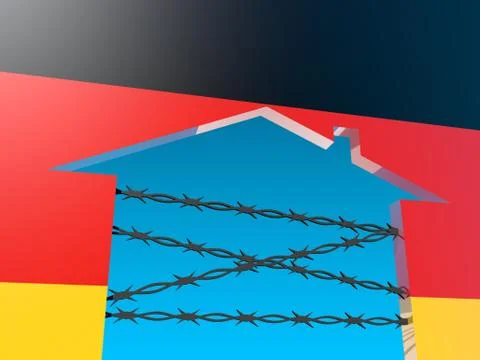 Barbed wire closed home icon textured by germany flag Stock Illustration