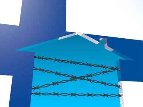 Barbed wire closed home icon textured by finland flag Stock Illustration