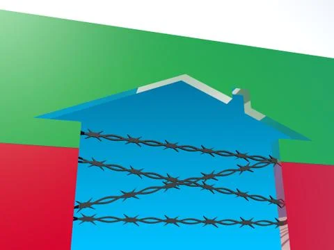 Barbed wire closed home icon textured by bulgaria flag Stock Illustration