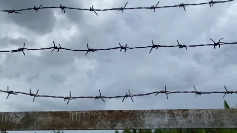 Barbed wire. Commonly found for security in areas such as prisons or important 動画素材 328472109