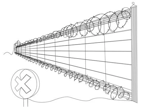 Barbed wire on a continuous line border on a white background. Stock illust.. Stock Illustration