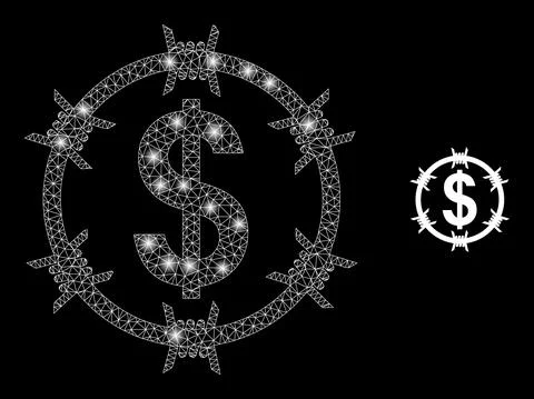 Barbed Wire Dollar Icon - Carcass Mesh with Constellation Nodes Stock Illustration