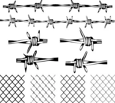 Barbed Wire Elements -  Iscolated and transparent repeating vectors. Stock Illustration