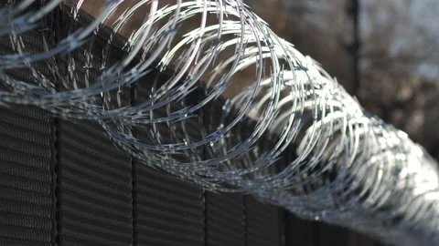Barbed Wire Fence Close Up DC Biden Inauguration Security Vídeos de archivo 146927747