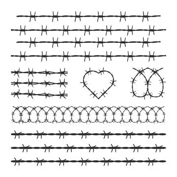 Barbed Wire Fence Elements Collection Silhouette, Barbed wire clipart Stock-Illustration