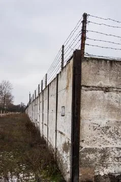 Barbed wire fence, maximum security prison Stock Photos