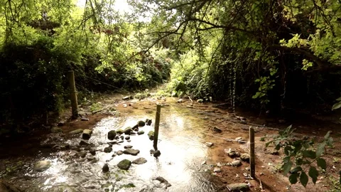 A Barbed Wire Fence in the Middle of a Tiny Body of Water Stock-Footage 94816437