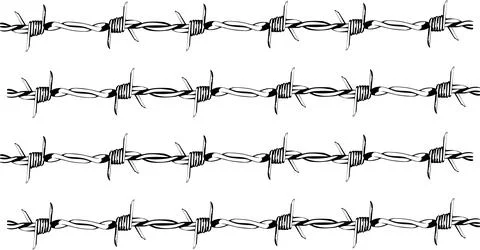 Barbed Wire Fence Pattern - Sharp Metal Security Barrier, Isolated on White Stock Illustration