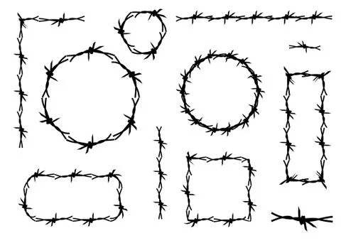 Barbed wire frame border pattern set icons geometric shapes isolated Stock Illustration