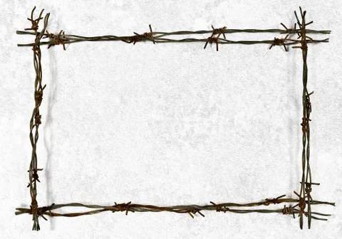 Barbed wire frame on the old wall Stock Photos