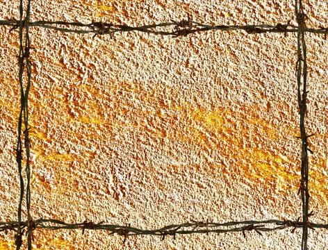 Barbed wire frame on the old wall Stock Photos