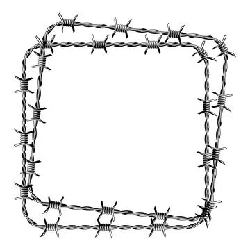Barbed wire frame. Sharp barbwire border chain. Stock Illustration