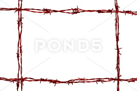 Barbed wire frame on the white background Stock Photos
