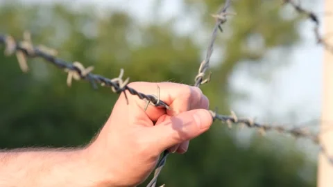 Barbed wire, hand Stock Footage 197164350