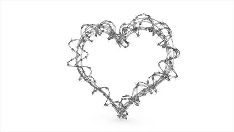 Barbed wire Heart shape loopable rotation on white Video stock 83968663