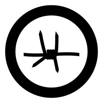 Barbed wire icon in circle round black color vector illustration image solid  库存插图