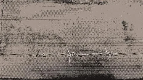 Barbed wire with ink stains from copy machine defect printing on old paper .. Stock Illustration