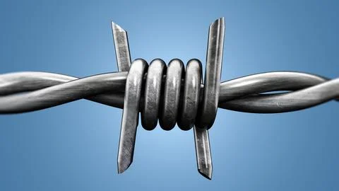 Barbed wire isolated on blue background. 3D illustration Stock Illustration