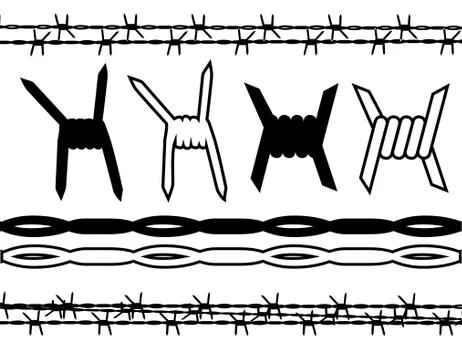 Barbed Wire Isolated on White Background with silhouette Stock Illustration