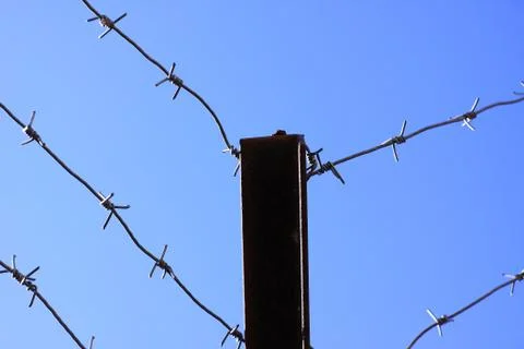 The barbed wire over the wall Stock Photos