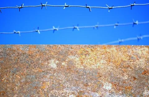 The barbed wire over the wall Stock Photos