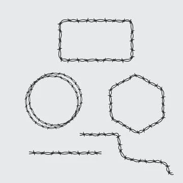 Barbed wire pattern brush template and geometric shapes. Stock vector Illustrazione stock