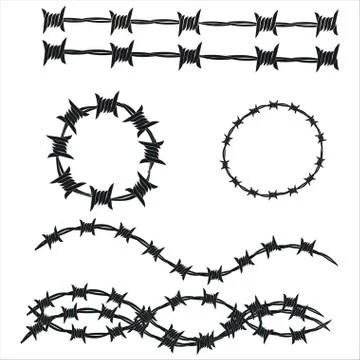 Barbed wire pattern collection vector EPS drawing on a  white background Stock Illustration