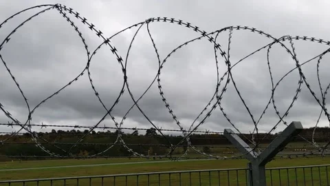 Barbed wire perimeter fence 스톡 동영상 165175403