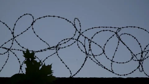 Barbed wire on prison wall 043 Stock Footage 154462760